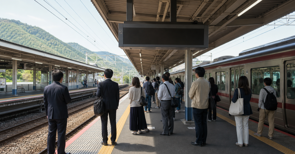 地震後に運行情報を待つ駅の利用者