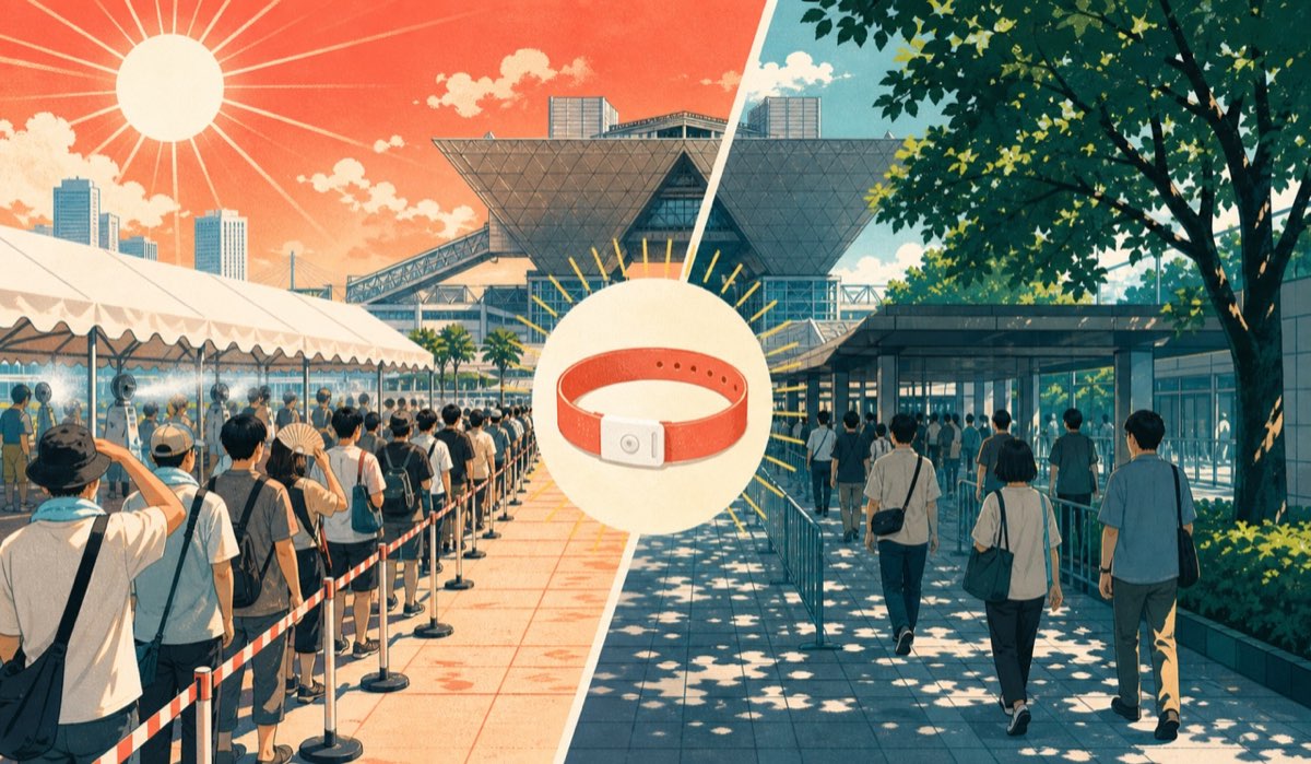 午前入場と午後入場で見え方が変わる会場を表した編集イラスト