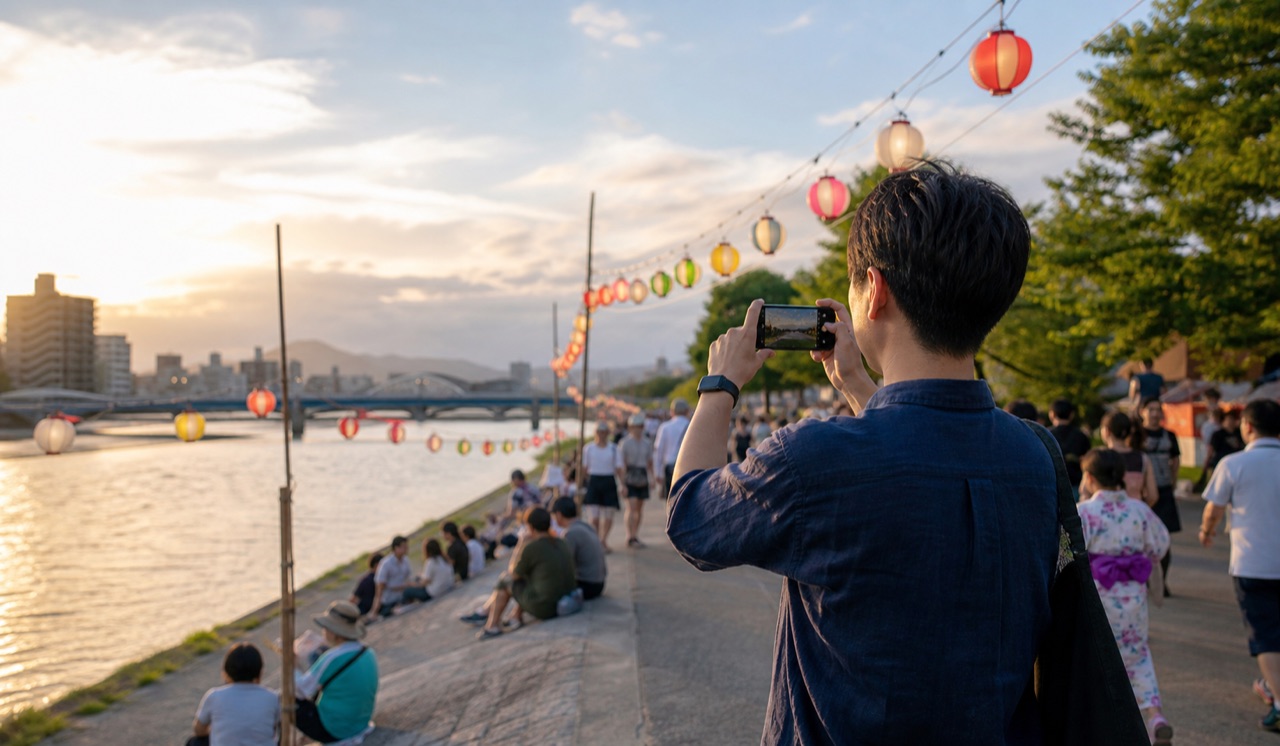 屋外でiPhone撮影を続け、写真ライブラリが増える場面のイメージ