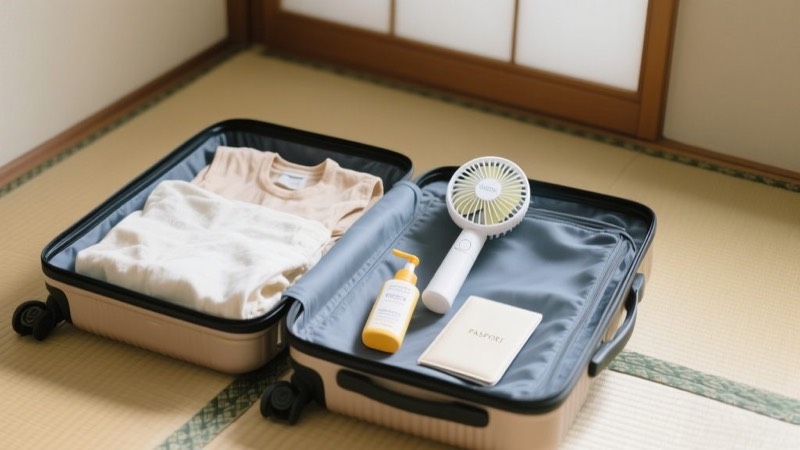 夏の韓国旅行の服装と雨対策で私が準備するもののイメージ